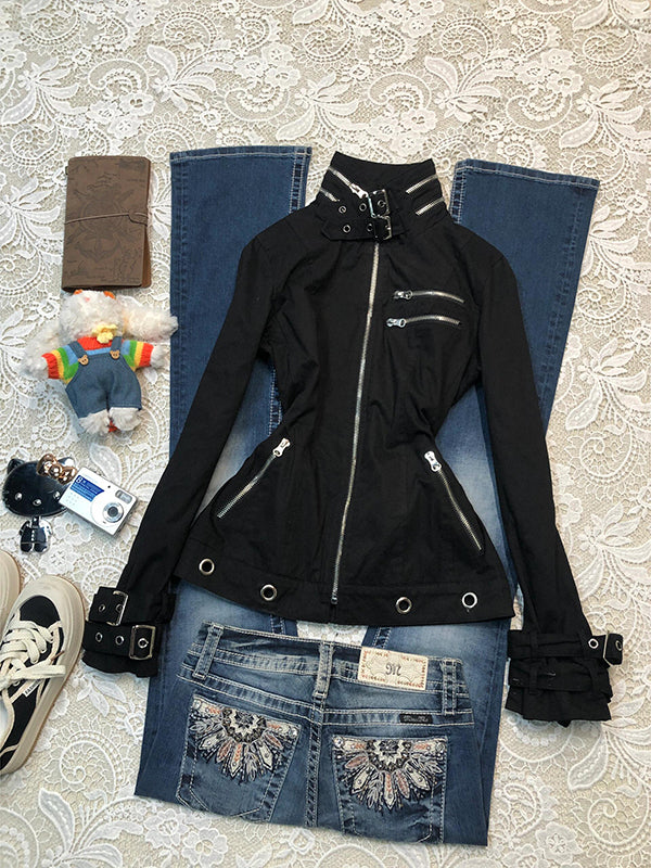 black retro motorcycle jacket
