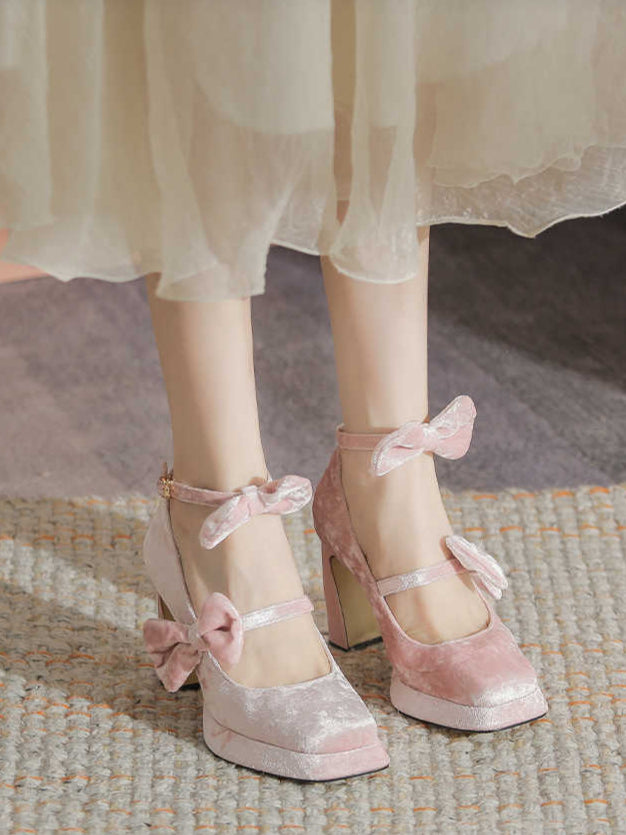Velvet Platform Mary Jane Shoes