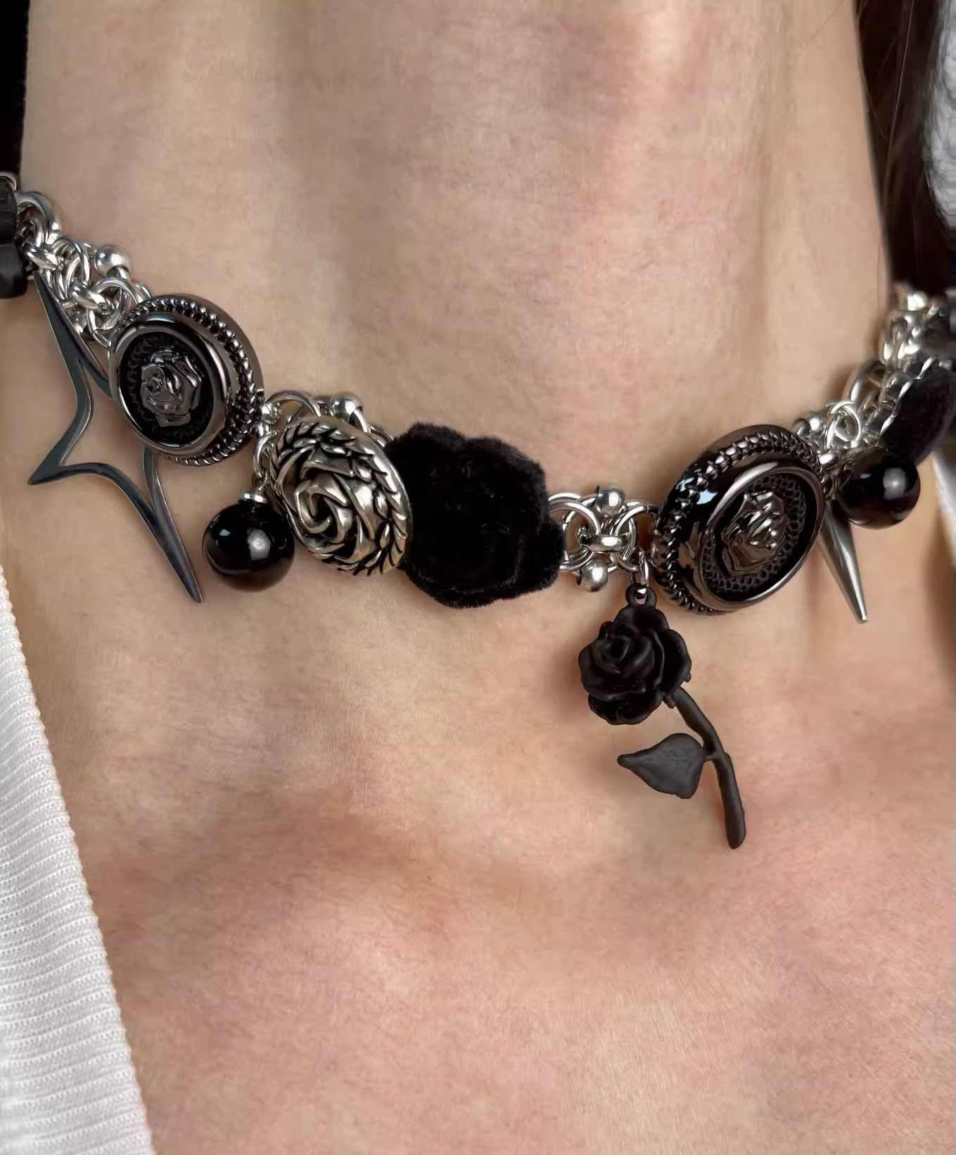 Dark Coquette Velvet Flower Necklace