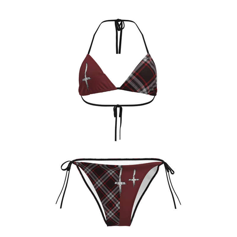 Burgundy Plaid Bikini