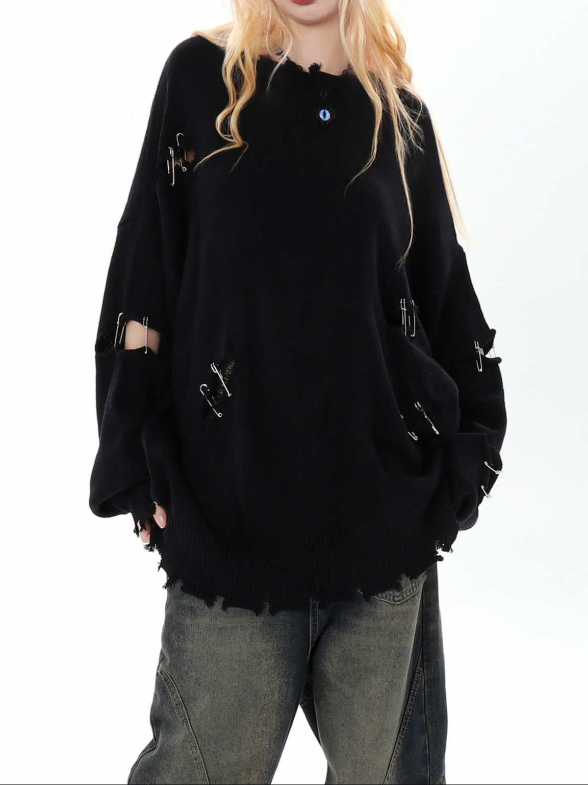 Goth Ripped Pullover Sweater
