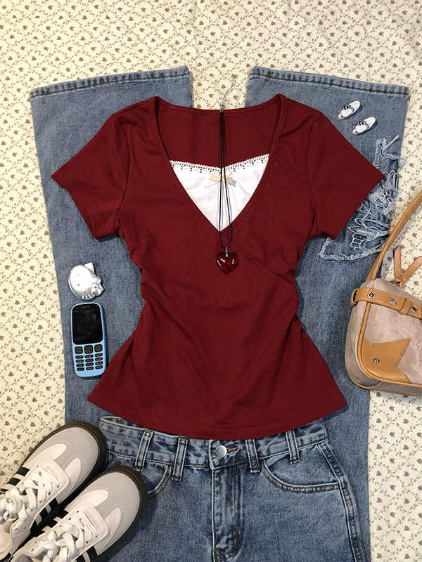 Red Fake Two-piece T-shirt