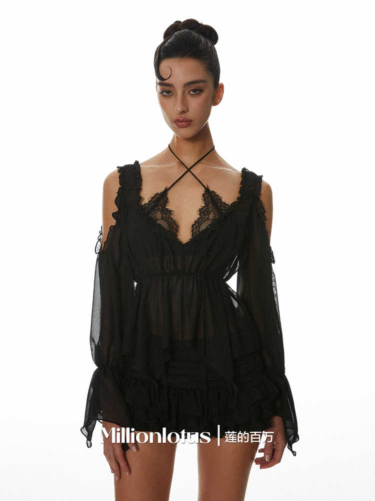 Black Mesh Lotus Two-piece Set