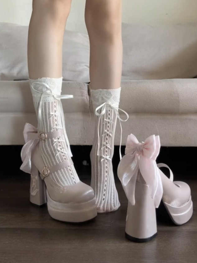 Peach Bow Lolita High Heels