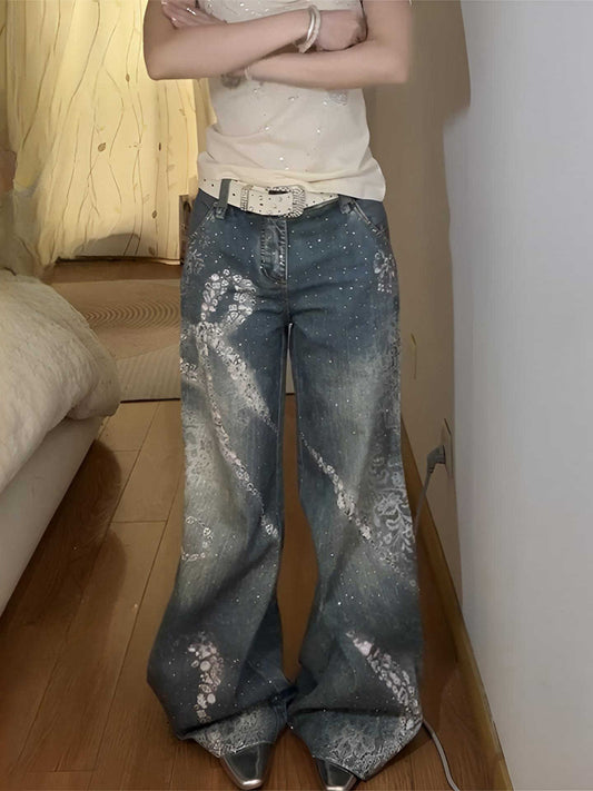 Butterfly Print Wide Legs Jeans