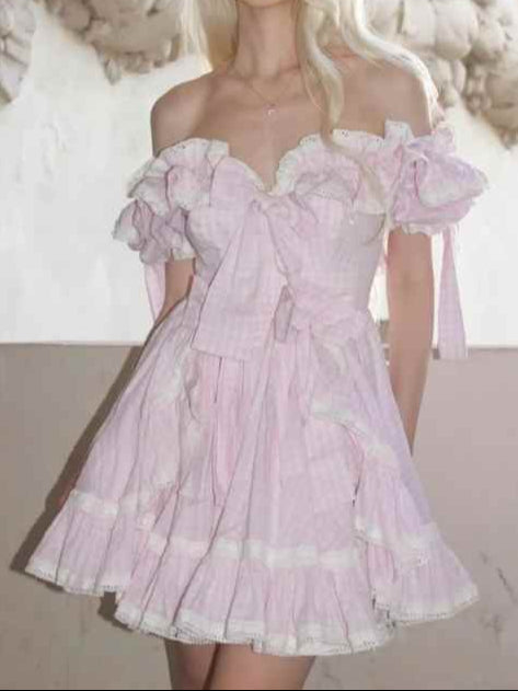 Princess Puff-sleeved Ruffled Dress