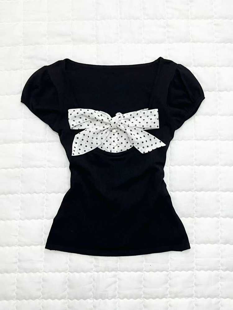 Polka Dot Bow Black Top