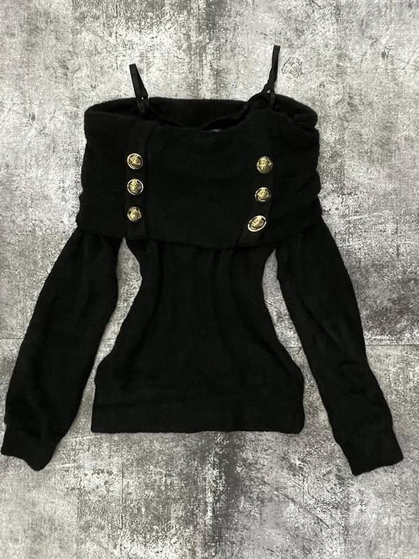 retro black off-shoulder sweater