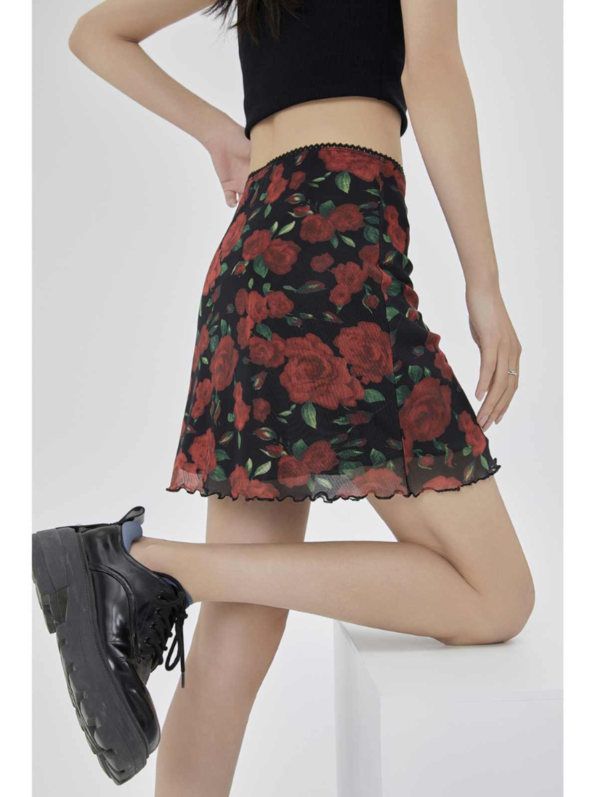 Retro Rose Print Skirt