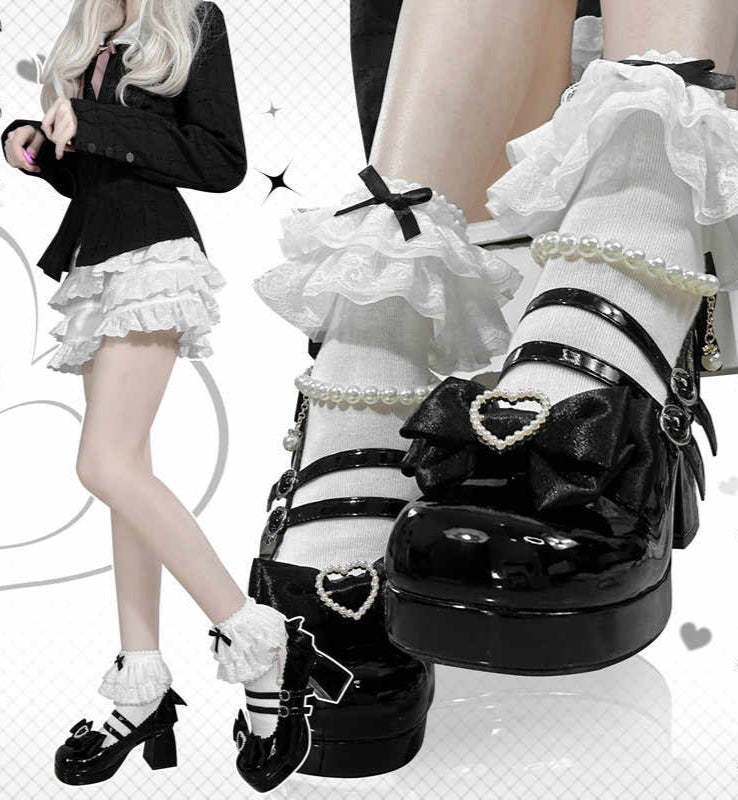 Lolita Bow Pearls Mary Jane Shoes
