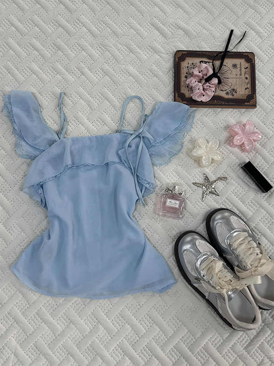 Retro Baby Blue Short-sleeved Shirt