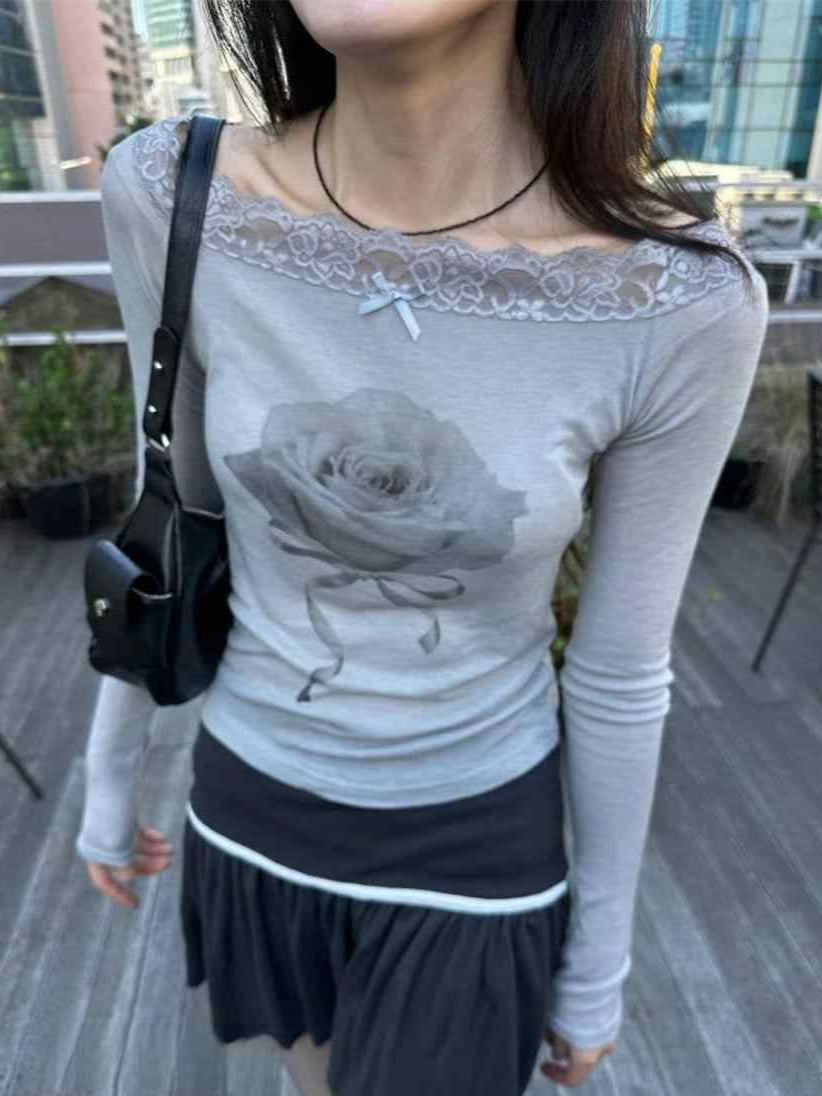 Coquette Rose Lace Long-sleeved Top