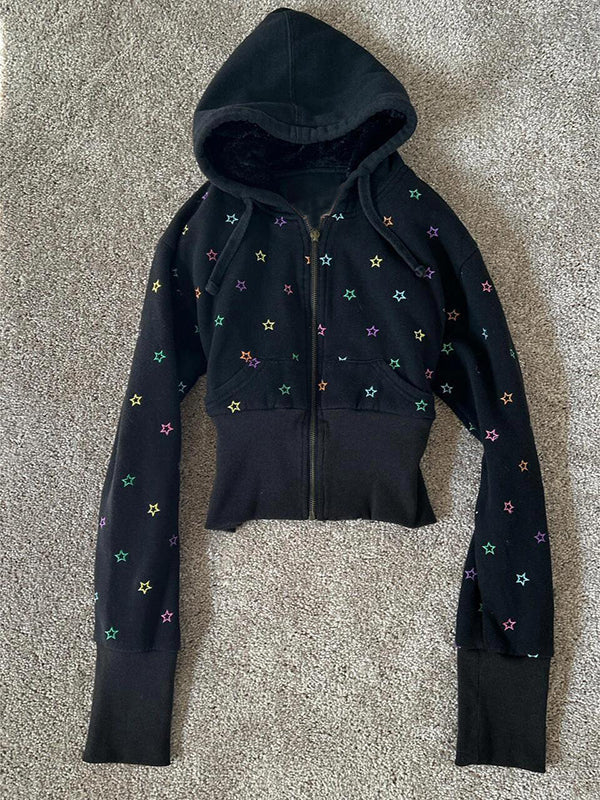 black star printed hooded jacket