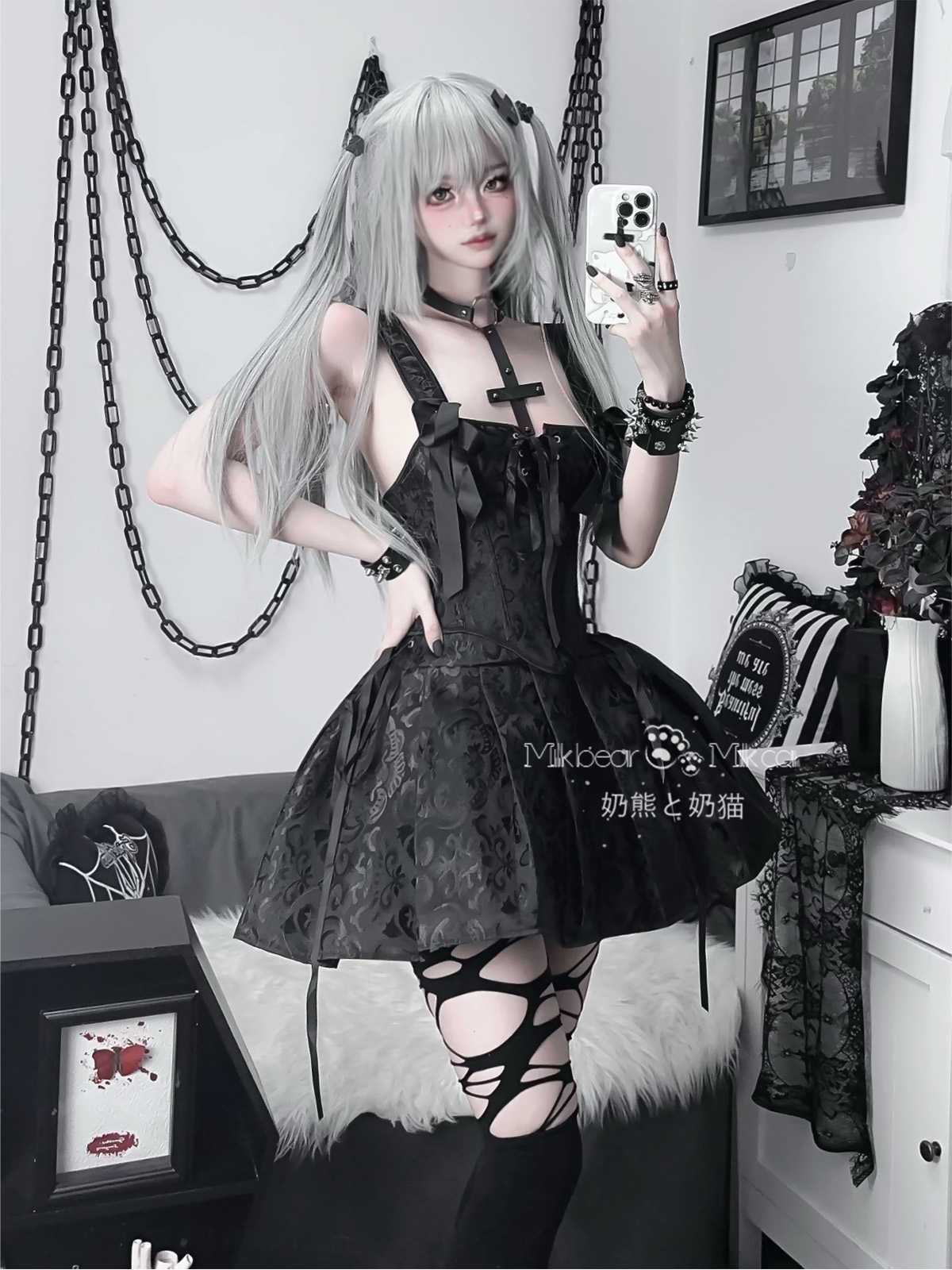 Goth Bow Straps Corset Dress