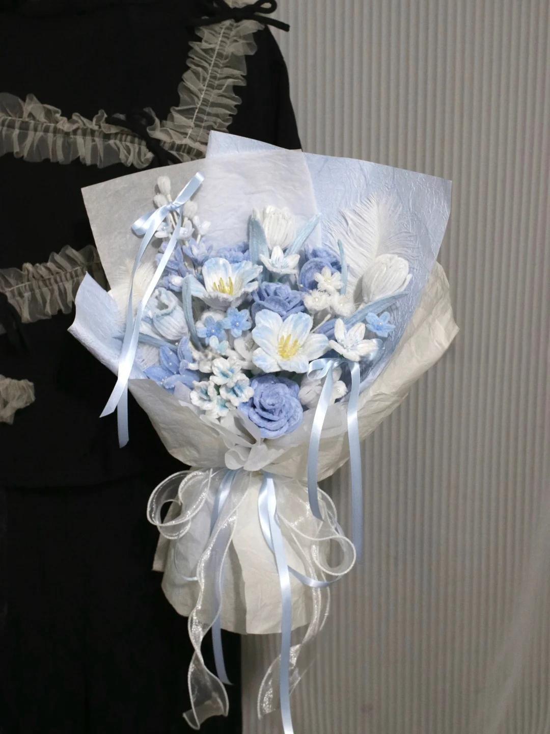 handmade twist stick blue rose bouquet