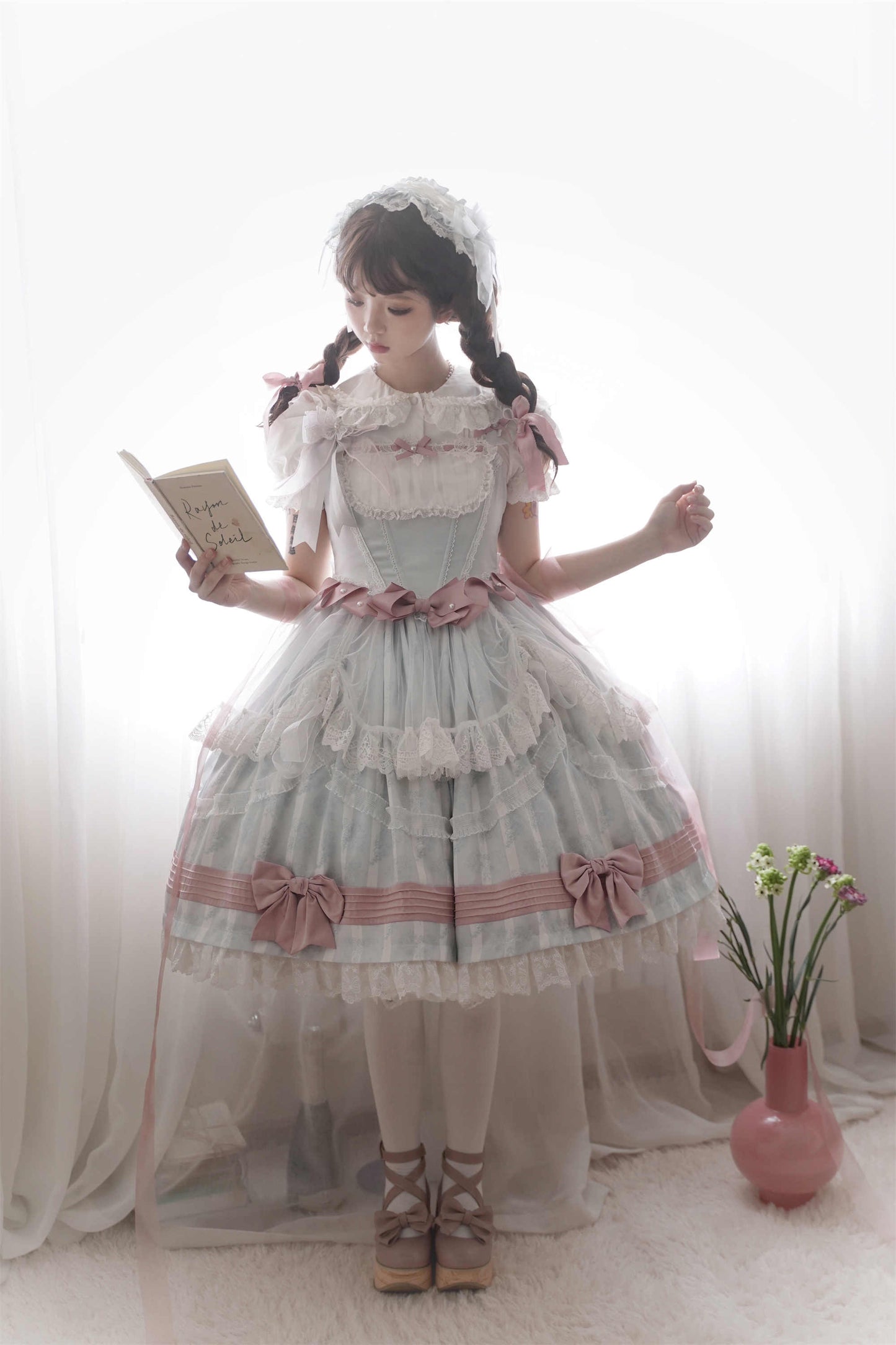 Baby Blue Mesh Pink Bow Lolita Dress