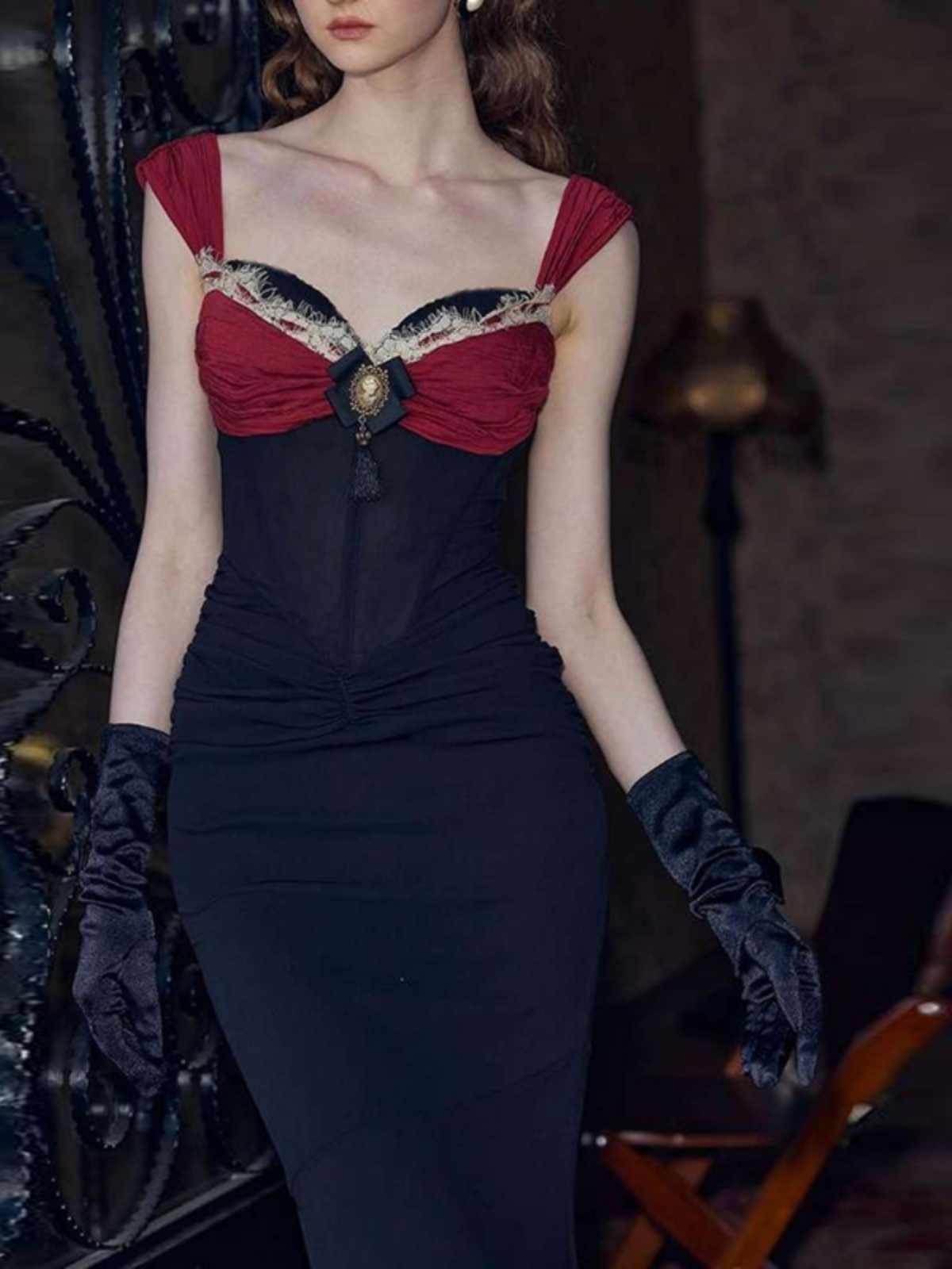French Hepburn Suspender Long Dress