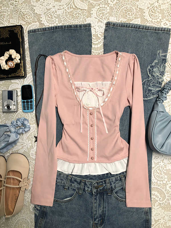 Soft Pink Long-sleeved T-shirt