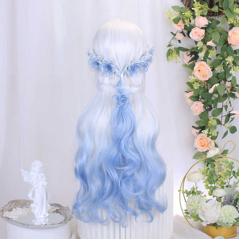 White&Blue Gradient Curly Wig