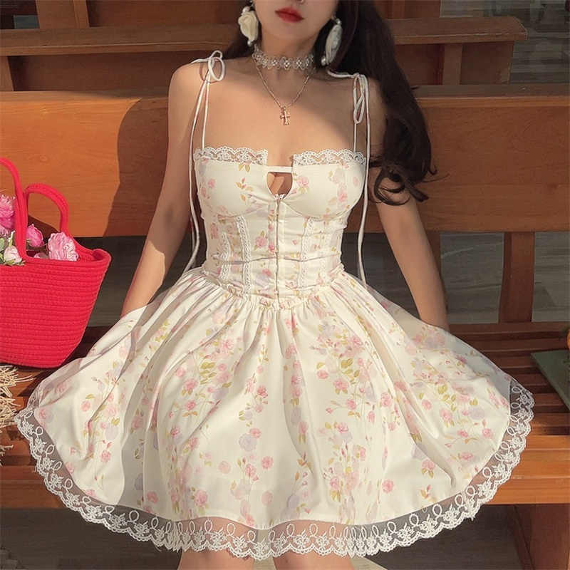 Lace Strapped Floral Corset Dress