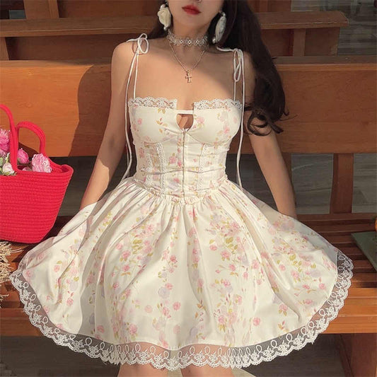 Lace Strapped Floral Corset Dress