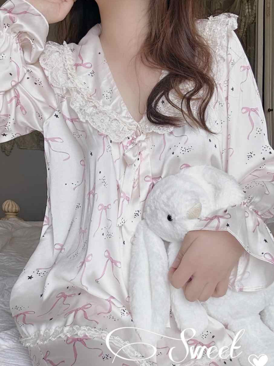 Coquette Bows Silky Pajamas Set