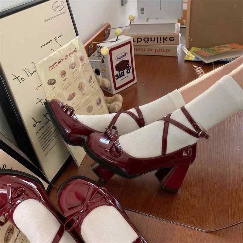 Red Mary Jane Dark Coquette High Heels