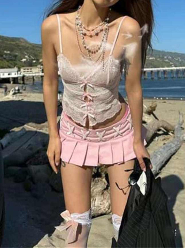 Lace Bow Backless Strap Tank Top
