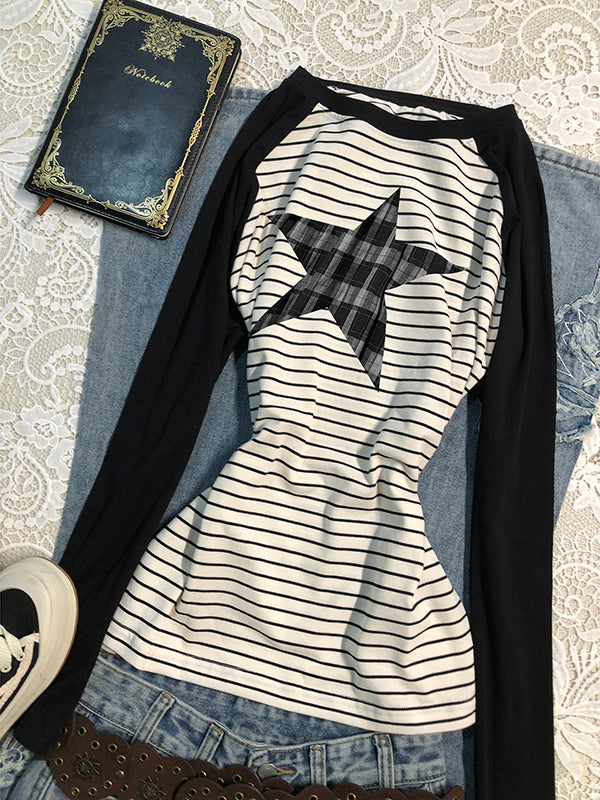 raglan star striped long-sleeved Top