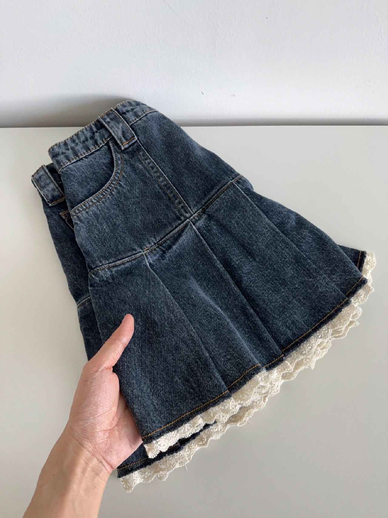Lace-trimmed Denim Skirt