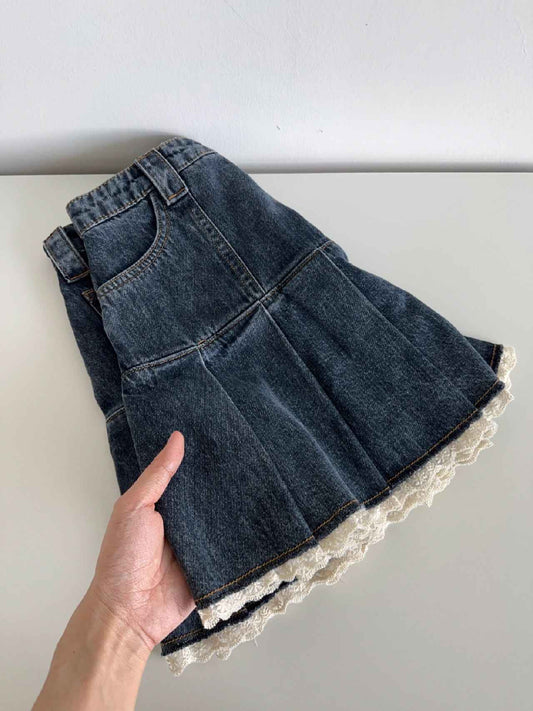 Lace-trimmed Denim Skirt