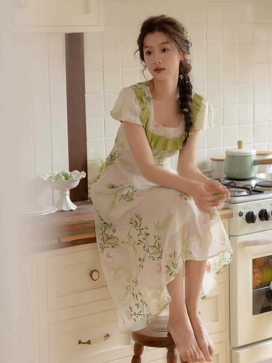 French Retro Floral Short-sleeved Dress