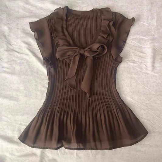 Retro Brown Chiffon Shirt