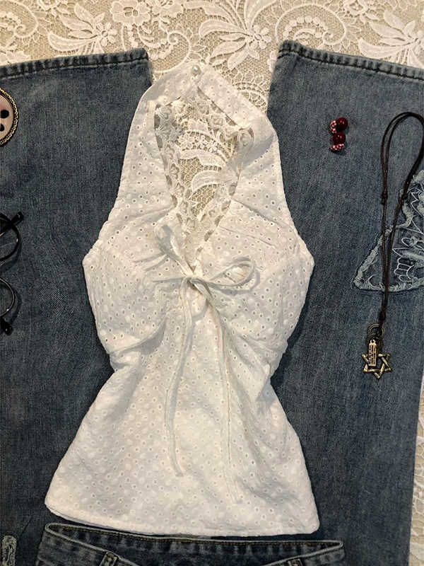 White Hollow Embroidered Camisole