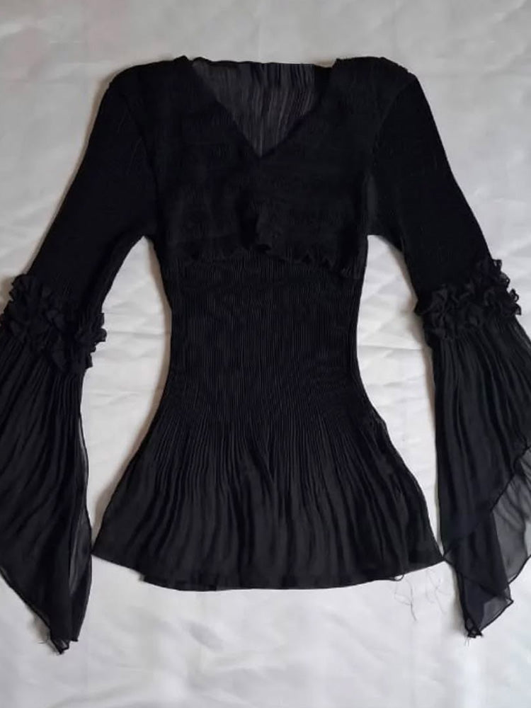 dark coquette long-sleeved mesh top