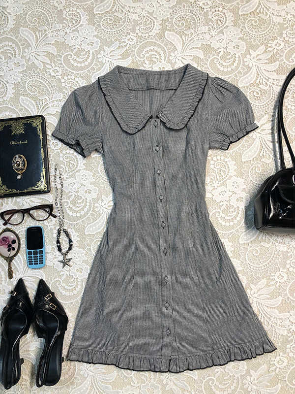 Retro Gray Doll Collar Dress