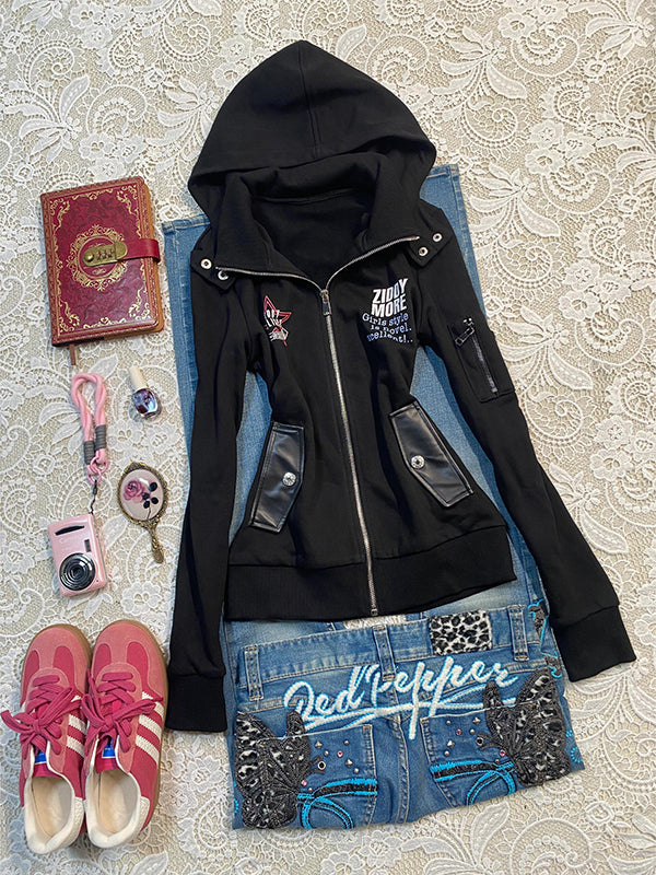 black printed hooded jacket