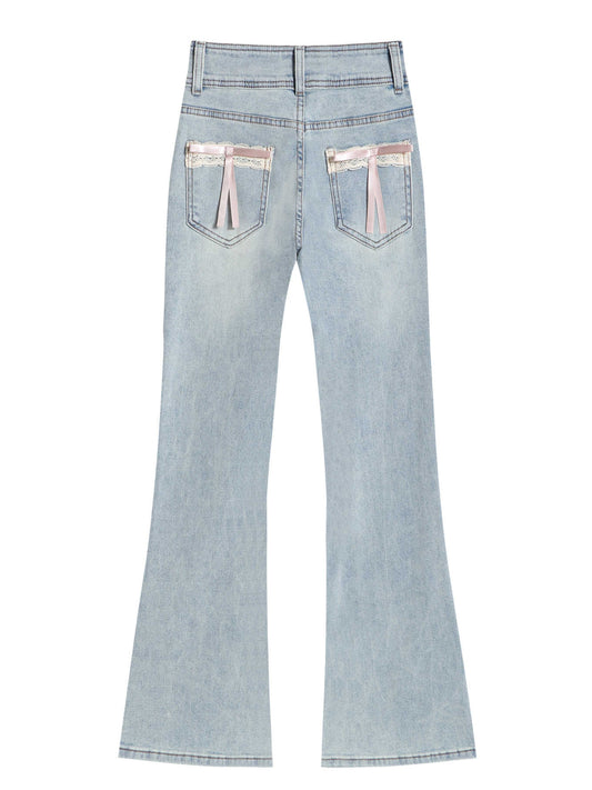 Coquette Girl Bow Bell Bottom Jeans