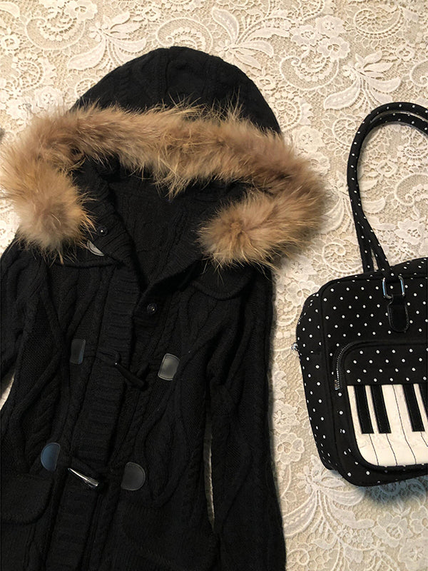 black hooded mid-length vintage jacket