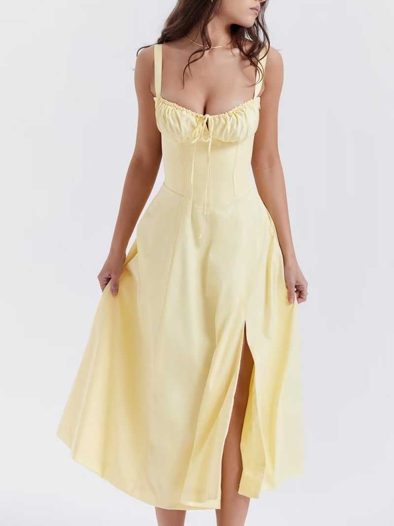 French Back Cross Strap Slit Dress