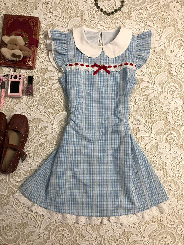 Retro Plaid Doll Collar Dress
