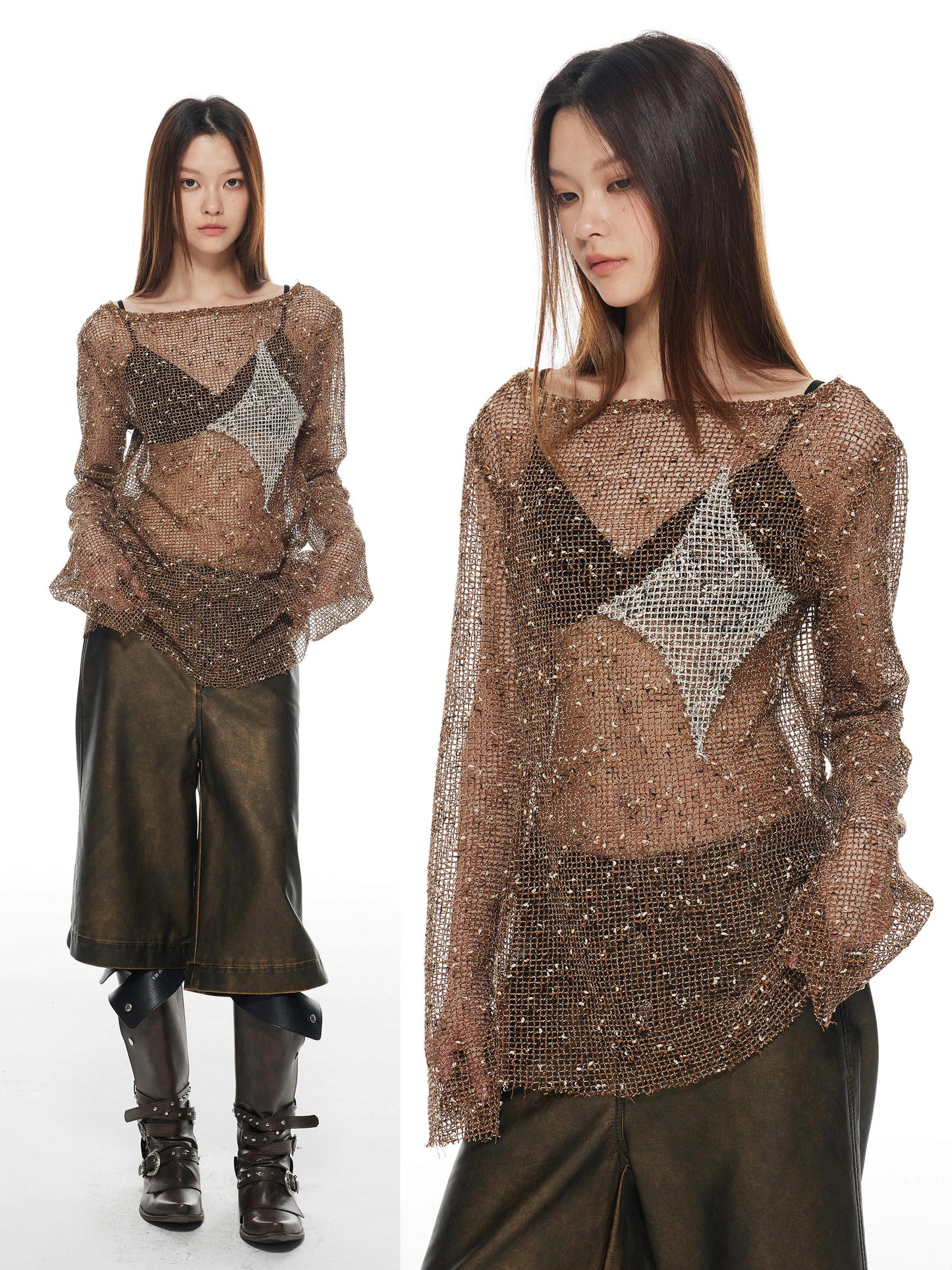 Grunge Stars Hollow Loose Long-sleeved Top