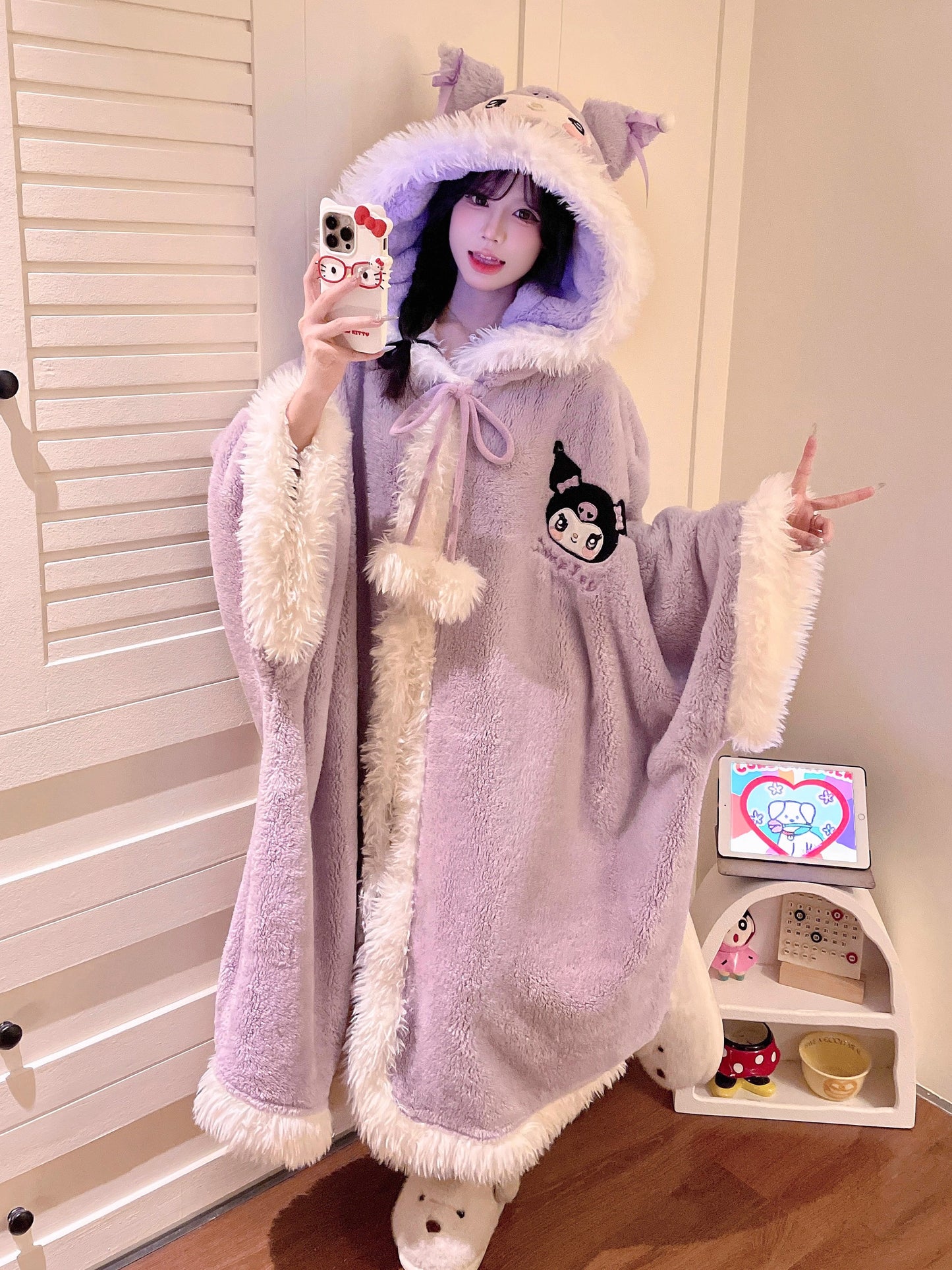 kawaii fur cloak nightgown