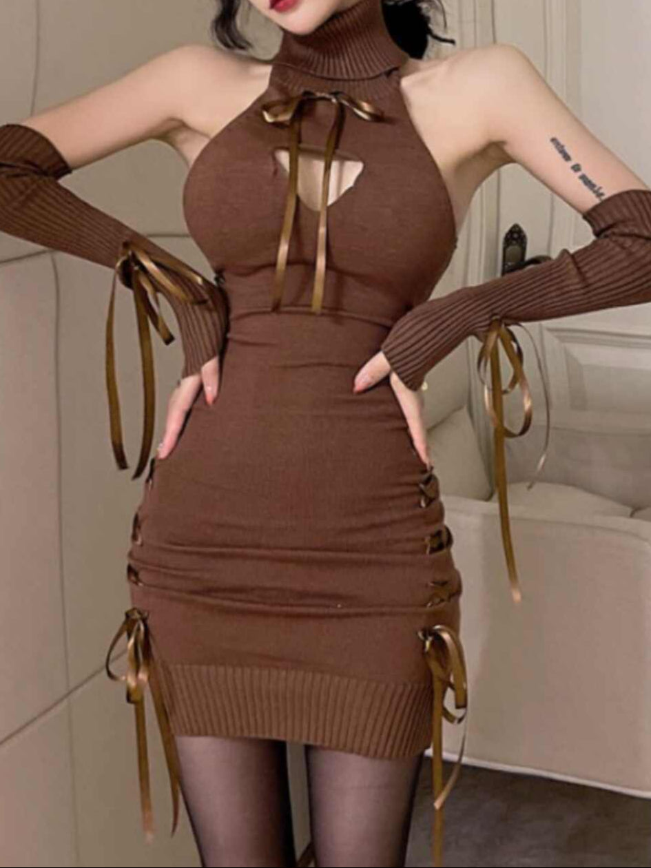 Off-shoulder Strap Knitted Dress