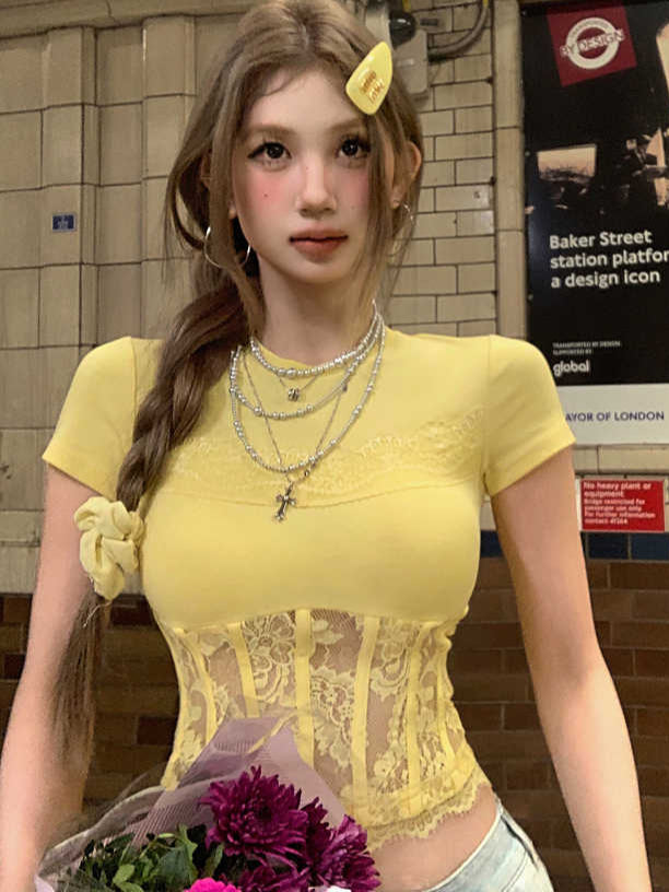 Lace Splicing Corset T-shirt