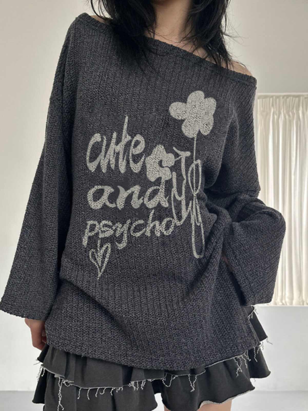 Flower Off-shoulder Long-sleeved Top
