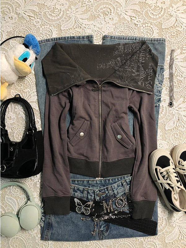 letter printed lapel jacket