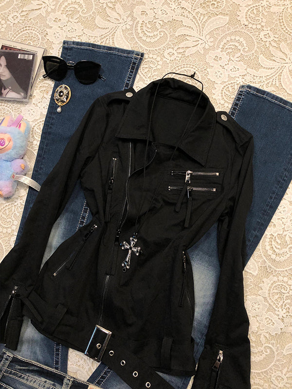 black zipper motorcycle jacket