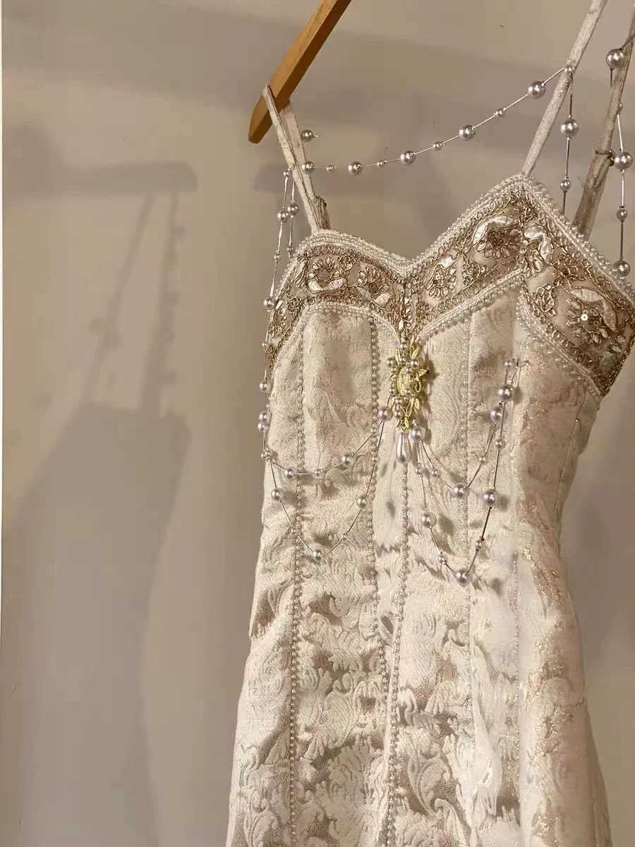 Vintage Court Water Drop Bead Suspender Dress