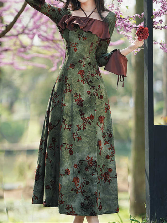 Retro Green Floral Dress